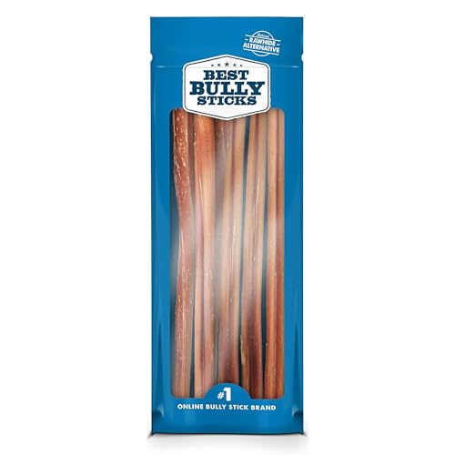 Best Bully Sticks 12in pack close-up highlighting durable chew for large dogs.