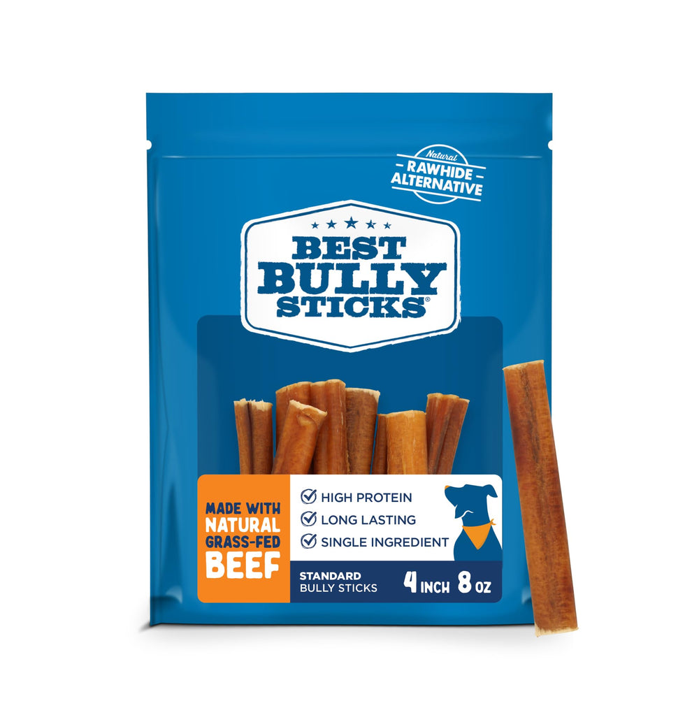 Best Bully Sticks 4-inch bully sticks for small dogs provide a long-lasting chew.