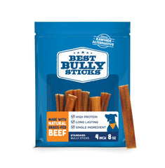Best Bully Sticks 4-inch bully sticks for small dogs provide a long-lasting chew.