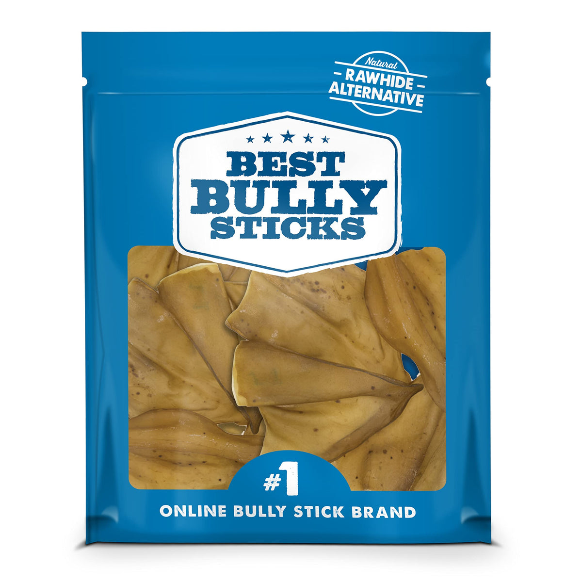 Best Bully Sticks cow ears pack open shows natural dog treats for long chew sessions.