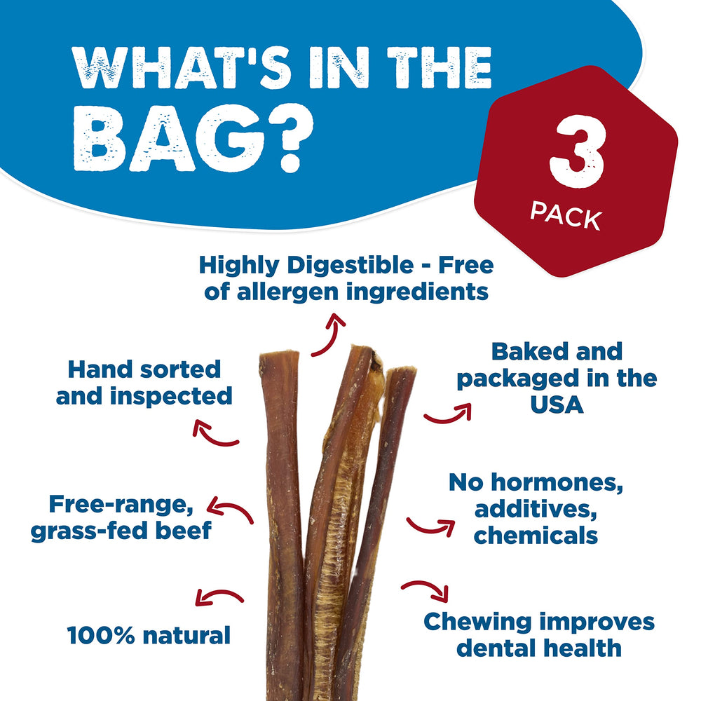 Best Bully Sticks grain-free beef treat, single ingredient with no additives.
