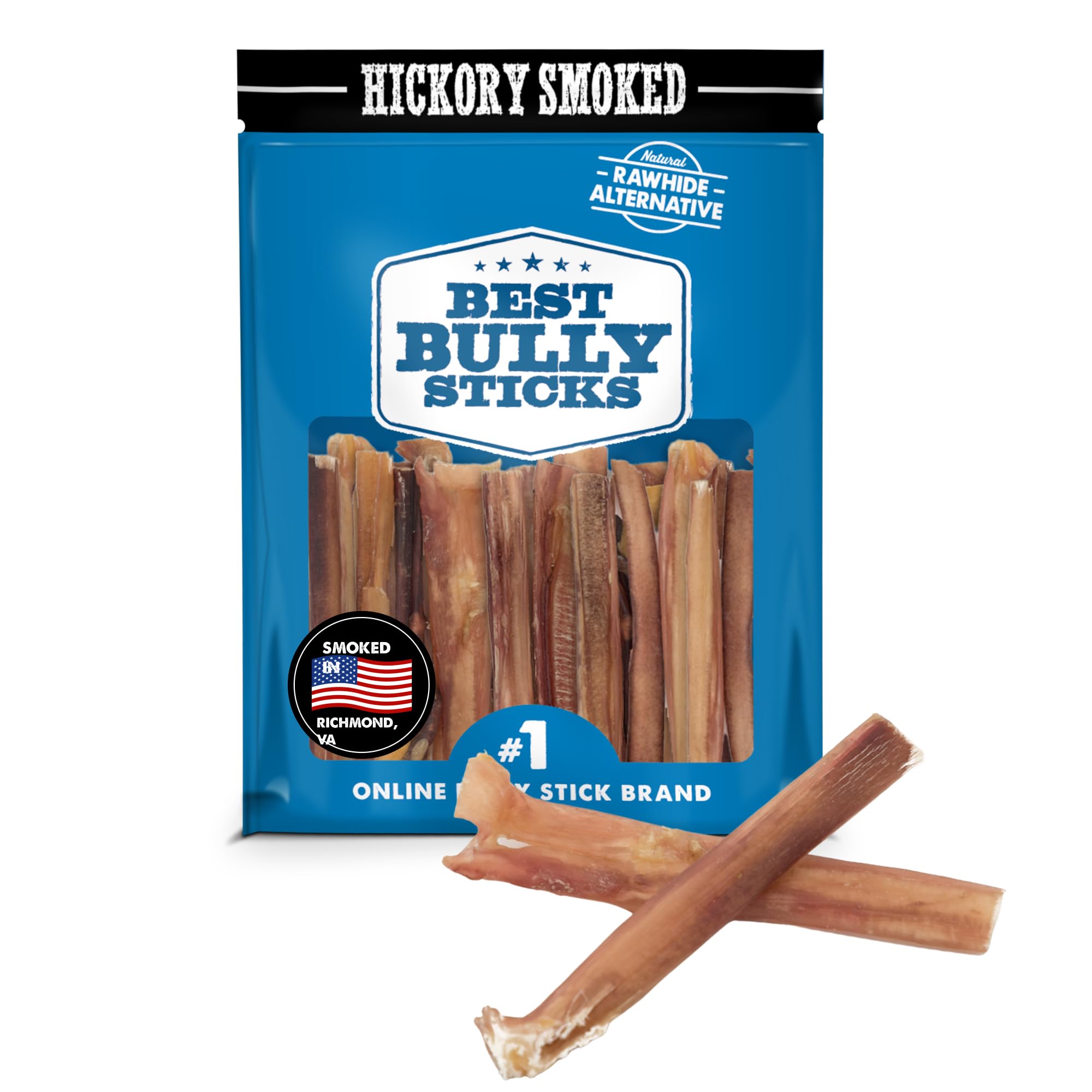 Best Bully Sticks hickory-smoked 4in bully stick image—long-lasting chew for dogs.