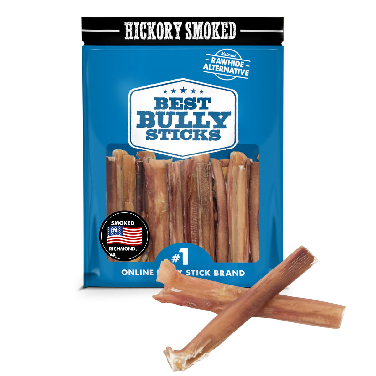 Best Bully Sticks hickory-smoked 4in bully stick image—long-lasting chew for dogs.