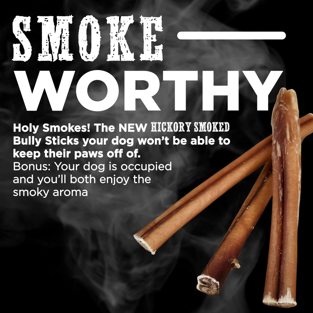 Best Bully Sticks hickory-smoked 6in packaging shows additive-free treats.