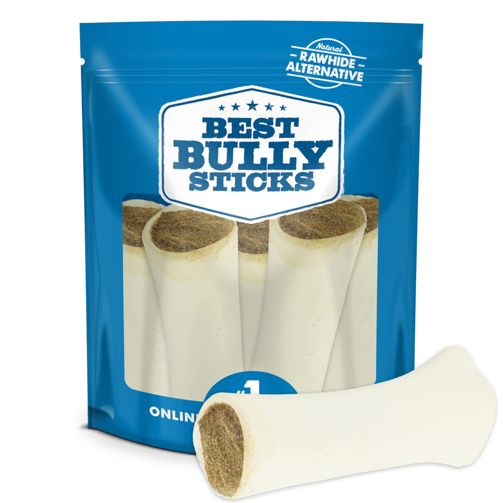 Best Bully Sticks peanut butter stuffed shin bone 6-inch chew for dogs, long-lasting entertainment.