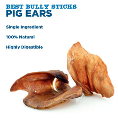 Best Bully Sticks pig ears closeup-texture highlighting crunchy chew texture for dogs.