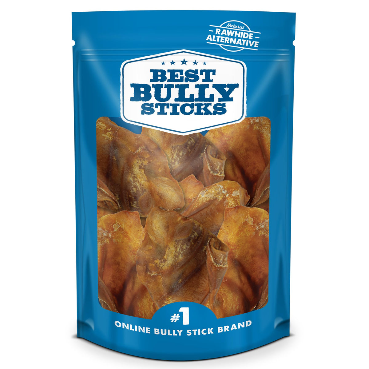 Best Bully Sticks pig ears pack shot promotes all-natural chewing enjoyment for dogs.