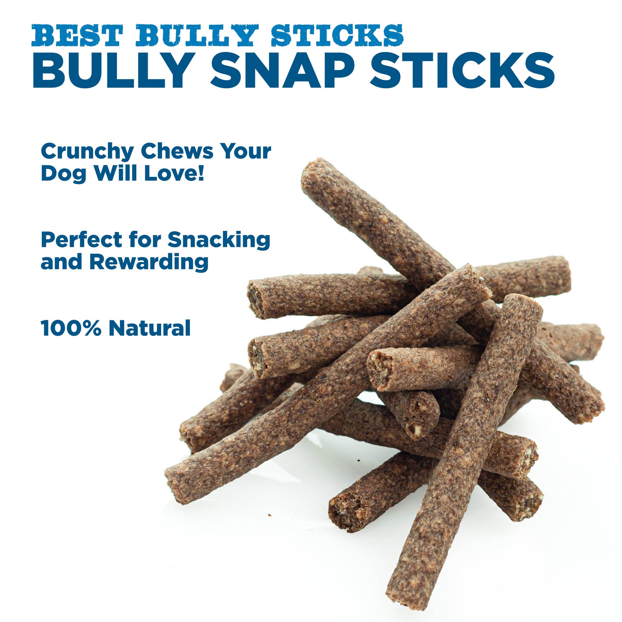Best Bully Sticks beef snap sticks closeup crunch highlighting natural ingredients for dogs.