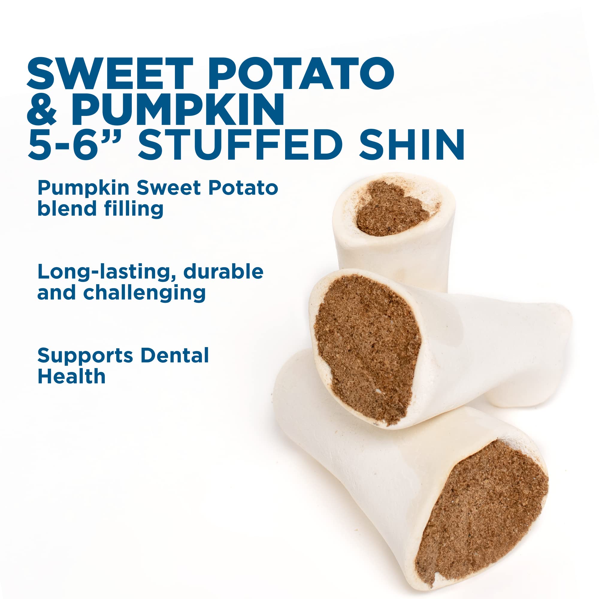 Best Bully Sticks pumpkin-sweet-potato stuffed shin bone cross-section showing filling for tasty treats.