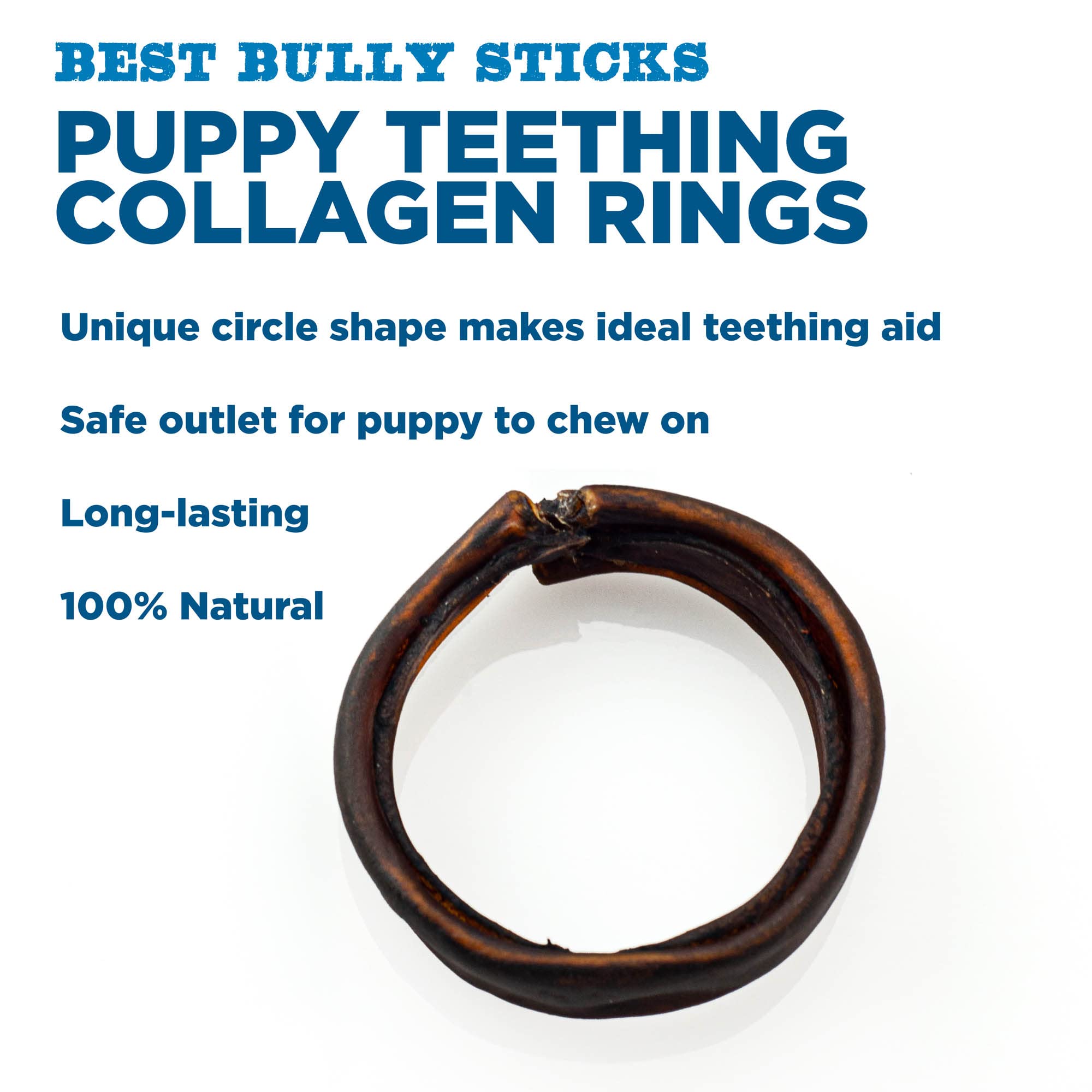 Best Bully Sticks puppy teething rings closeup texture highlights a natural collagen chew