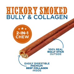 Best Bully Sticks smoked-bully-sticks-collagen-10-12-inch-treats image highlights large chews for aggressive chewers.