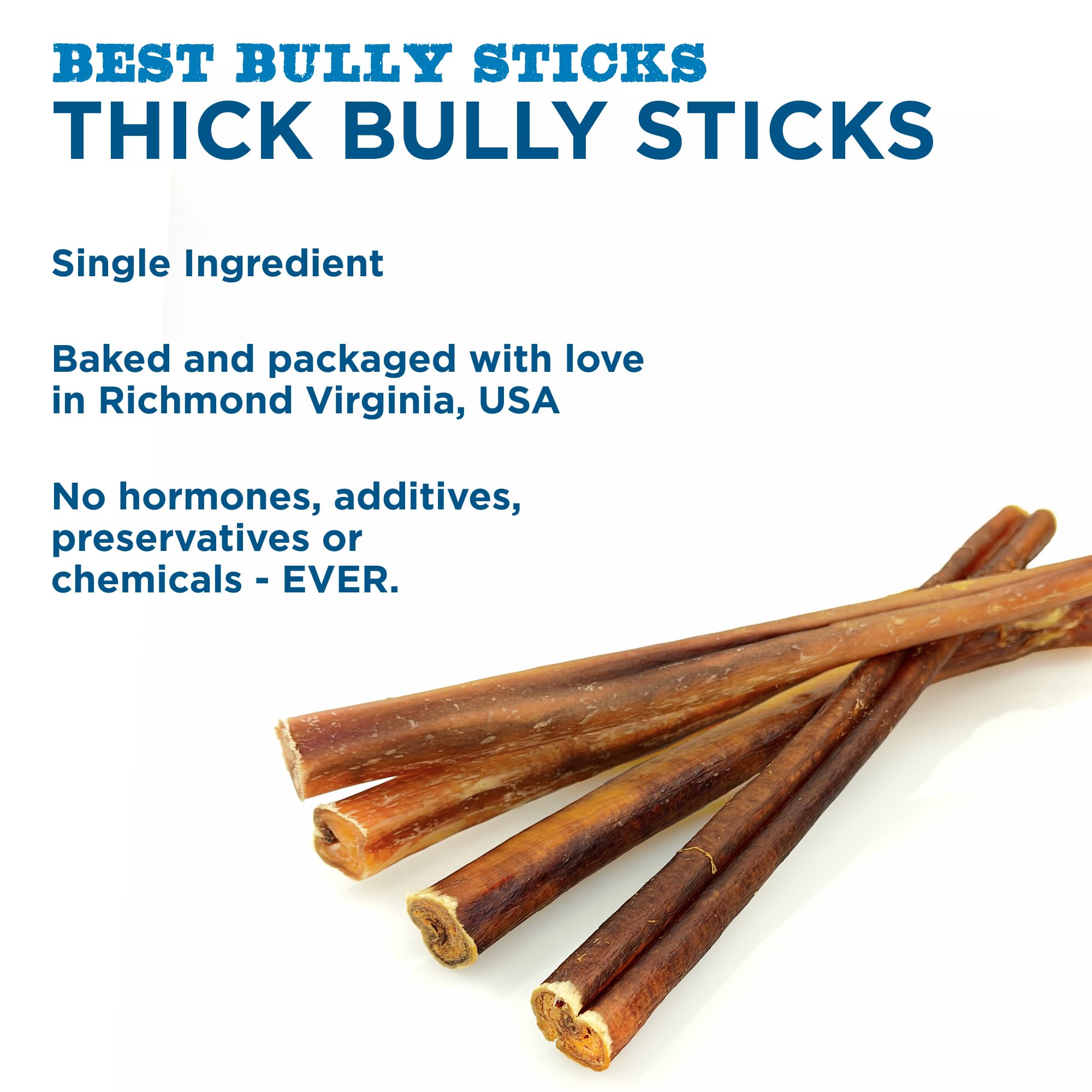Best Bully Sticks thick 12-inch beef chew close-up—rawhide-free, hormone-free nutrition.