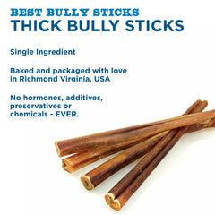 Best Bully Sticks thick 12-inch beef chew close-up—rawhide-free, hormone-free nutrition.