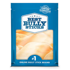 Best Bully Sticks thick-cut cow ears package view, natural grass-fed protein for dogs.