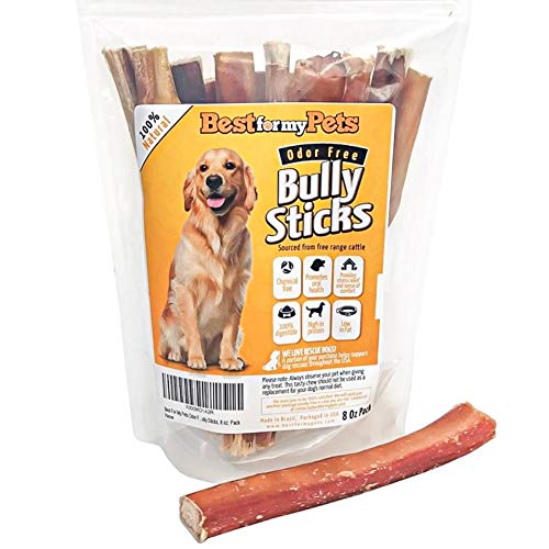 Best For My Pets 6-Inch Odor-Free Beef Bully Sticks package offers long-lasting chew.