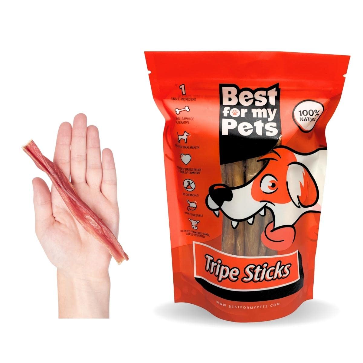 Best For My Pets Tripe Sticks chew close-up highlighting texture for dental cleansing