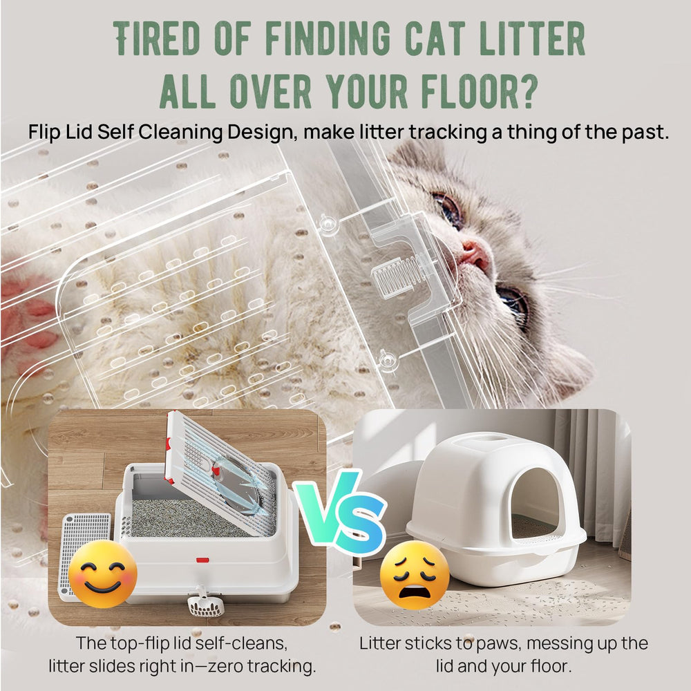 BEST JAJA stainless steel cat litter box flip lid 160 shows easy cleaning with full access