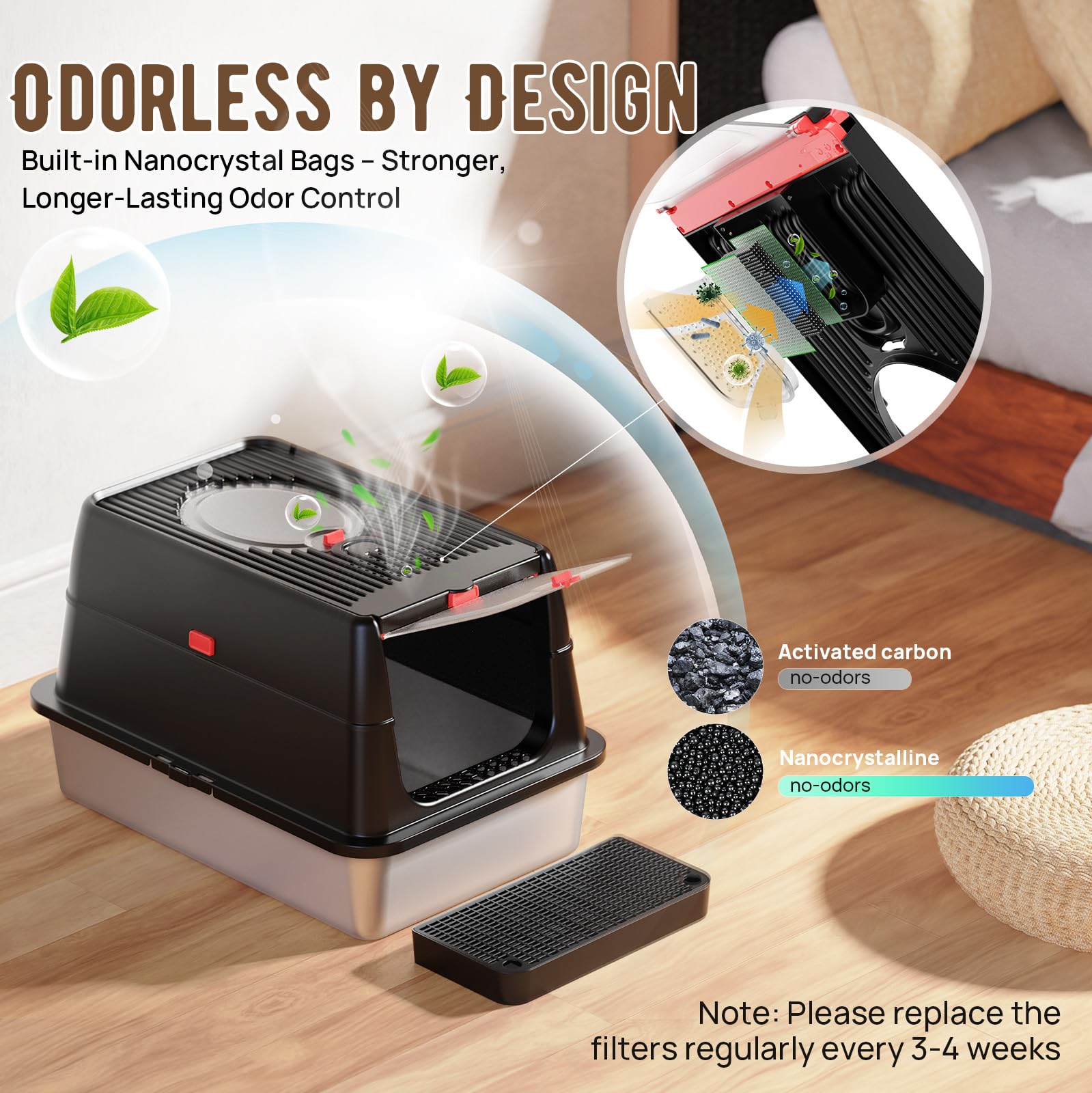BEST JAJA flip lid self-cleaning feature helps minimize litter tracking