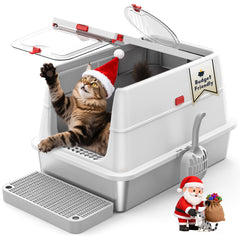 BEST JAJA stainless steel cat litter box front-entry view highlights roomy interior for large cats