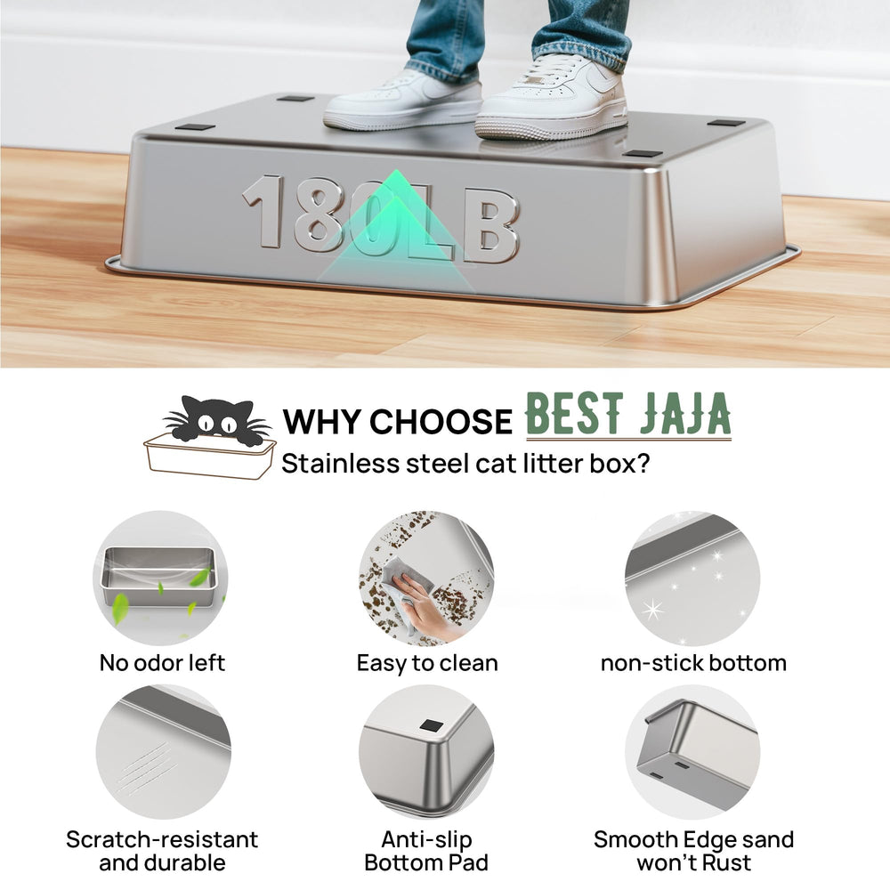 BEST JAJA stainless steel cat litter box rust-resistant interior promises easy cleaning and long life