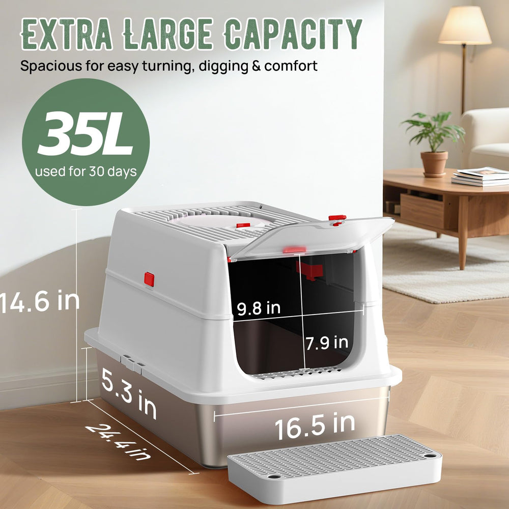 BEST JAJA stainless steel cat litter box spacious-xl size fits large cats and multi-cat homes