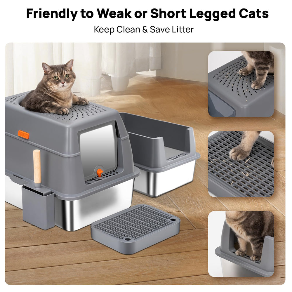 Interior view of BEST JAJA stainless steel litter box with deep pan for comfort