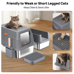 Interior view of BEST JAJA stainless steel litter box with deep pan for comfort