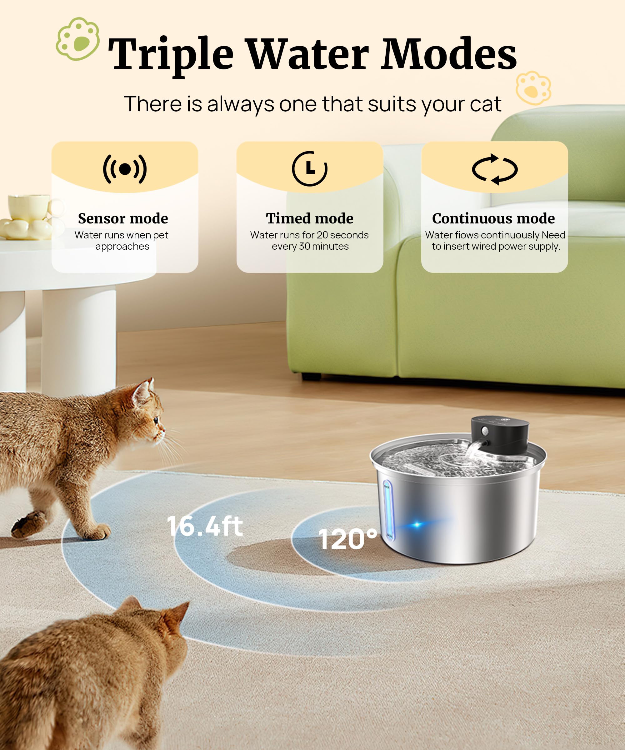 BEST JAJA fountain in Sensor Mode activates on approach for convenient drinking.