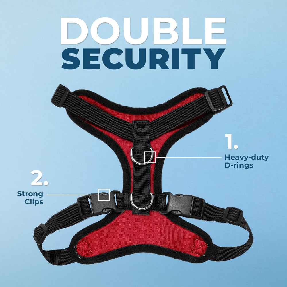 Best Pet Supplies Voyager Step-in Harness red back-strap view emphasizes sturdy design for confident walks.
