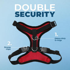 Best Pet Supplies Voyager Step-in Harness red back-strap view emphasizes sturdy design for confident walks.
