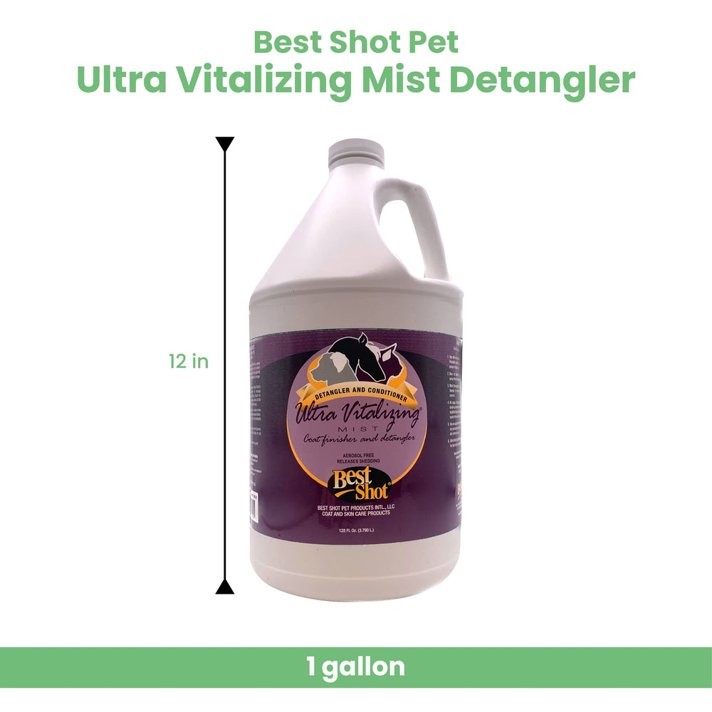Best Shot Pet Ultra Vitalizing Mist spray application demonstrates quick leave-in detangling helper.