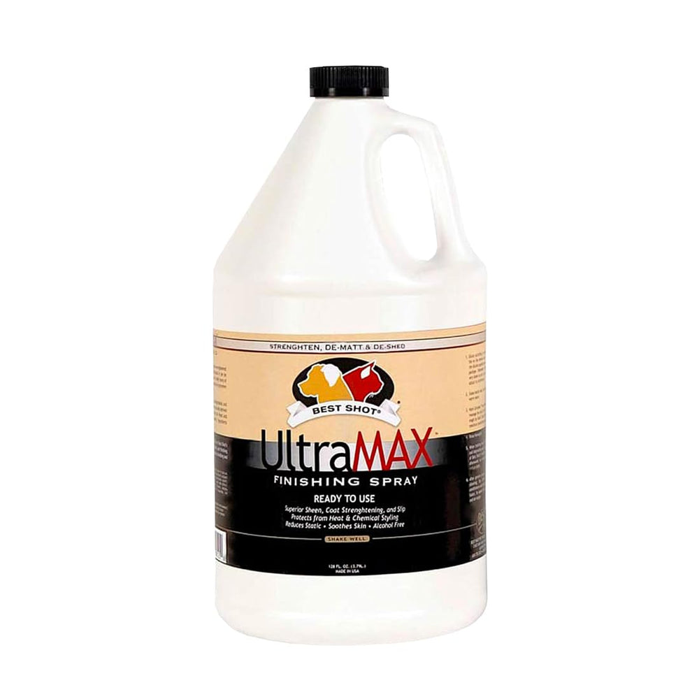 Best Shot UltraMAX Pro Finishing Spray bottle closeup highlighting alcohol-free grooming formula