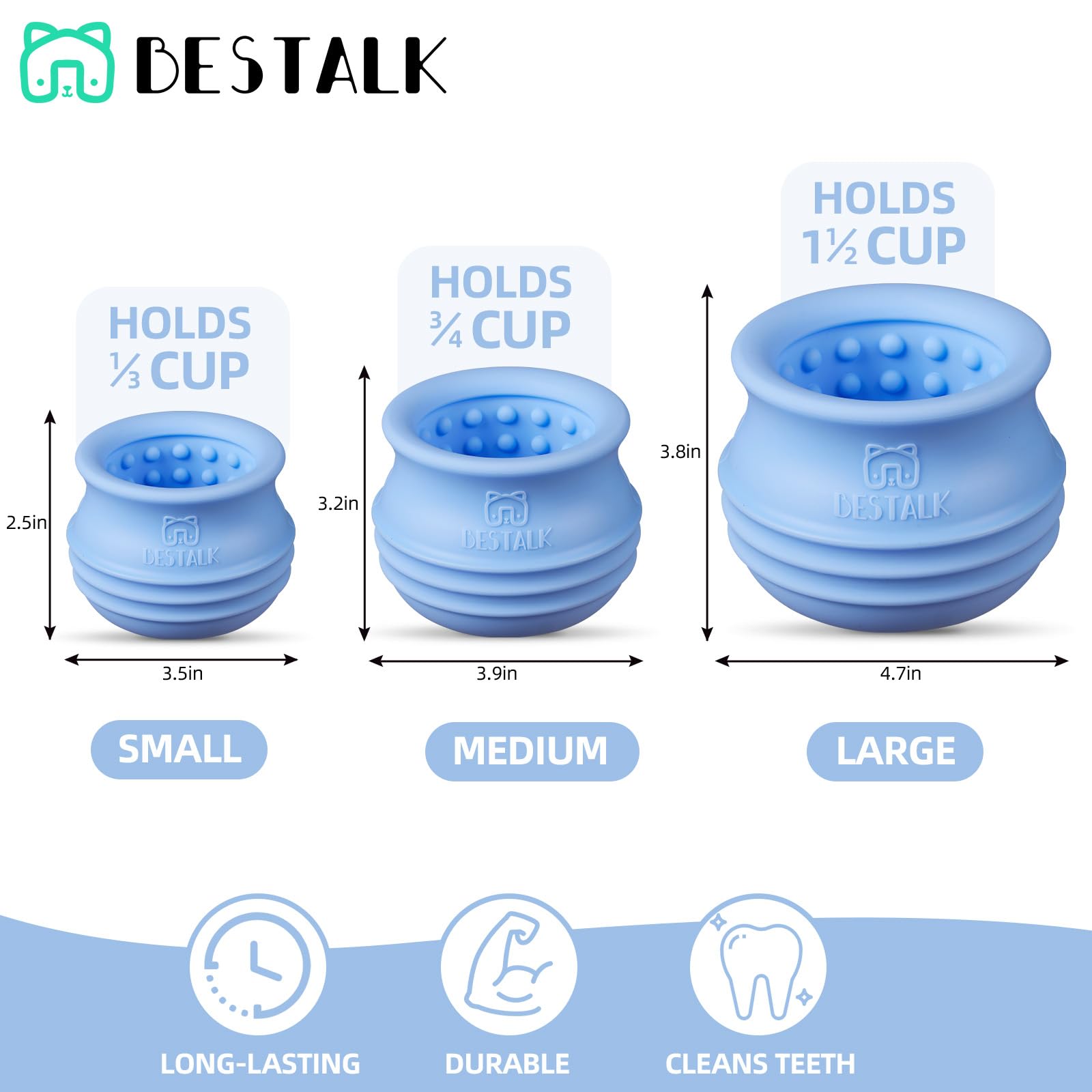 Bestalk baby-blue chew-toy shows durable silicone for long-lasting chewing sessions.