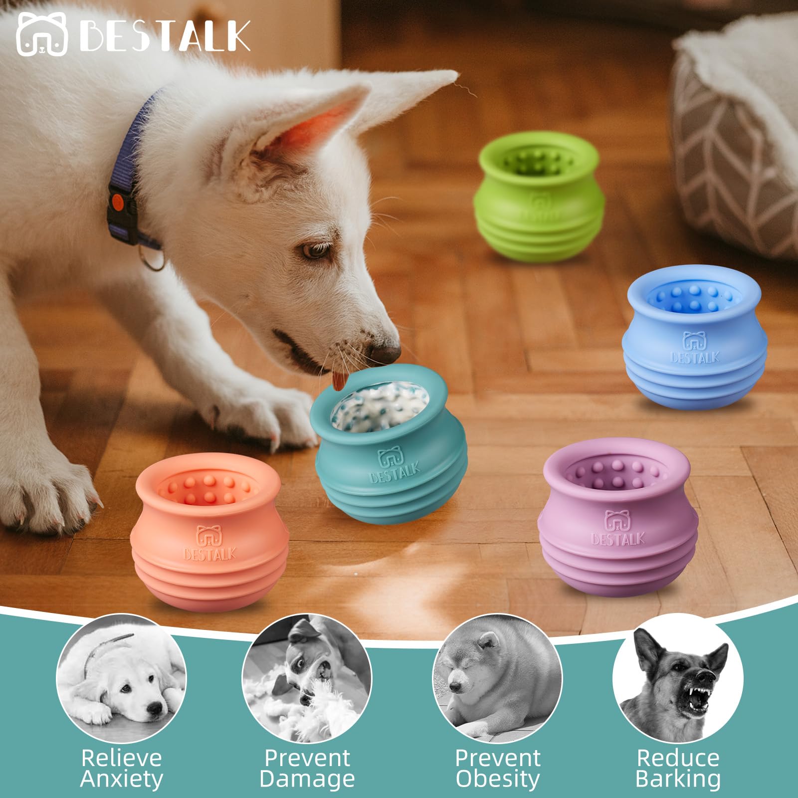 Bestalk dog enrichment toy puzzle-feeder teal promoting mental exercise during meals.