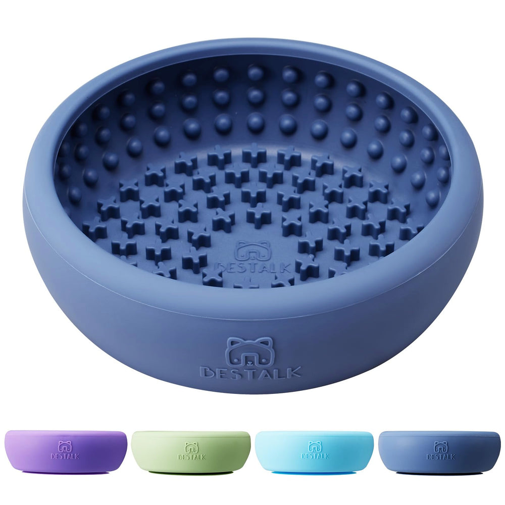 Bestalk dog lick bowl product shot, BPA-free silicone puzzle feeder.