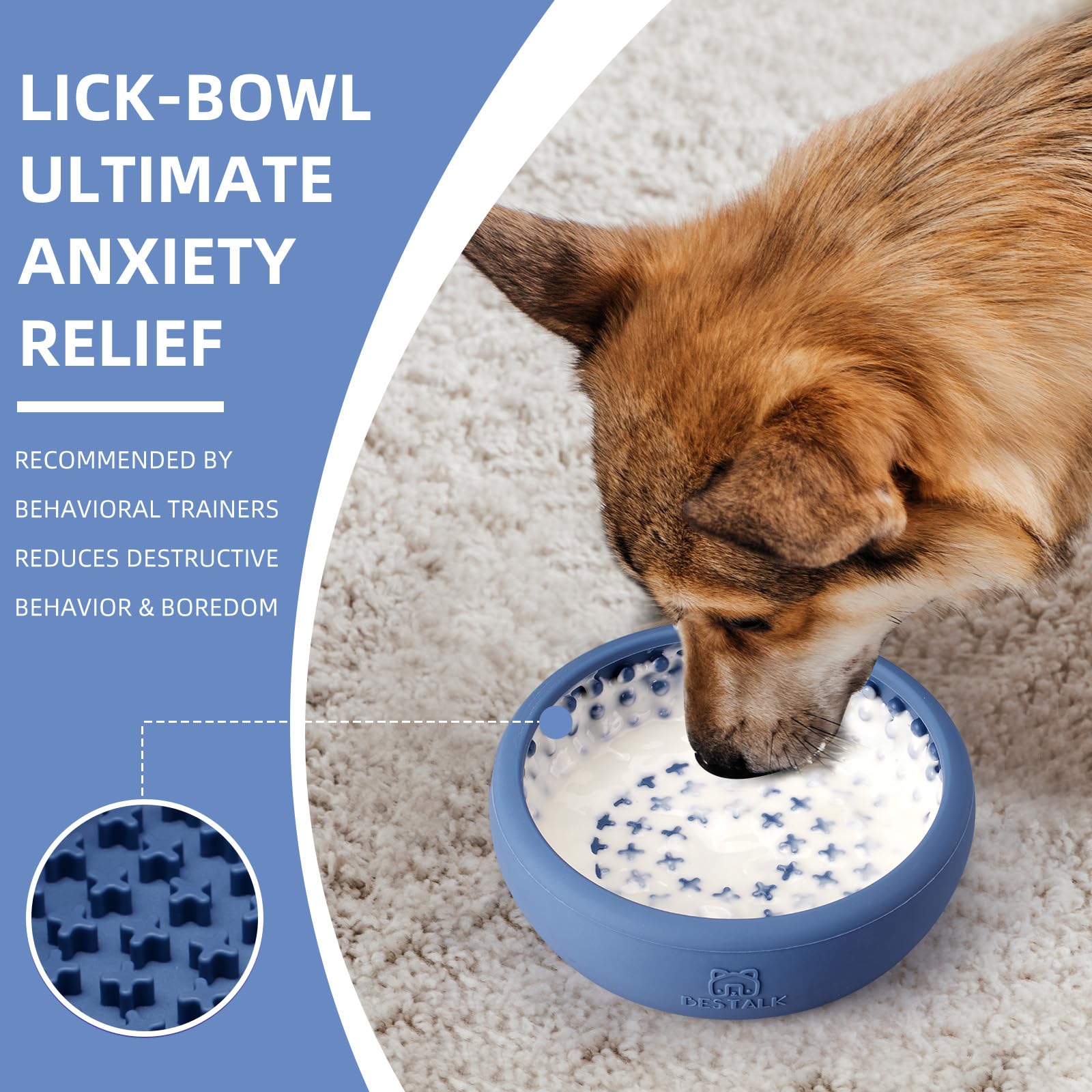 Bestalk lick mat close-up shows tactile texture for extended licking.