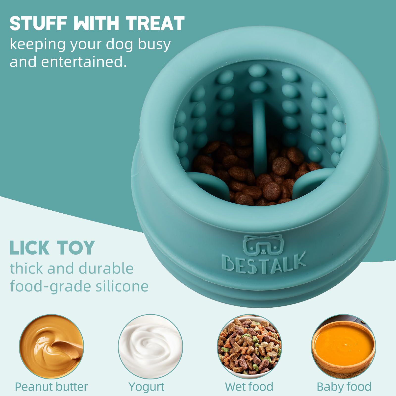 Bestalk silicone dog toy in Teal is durable and dishwasher-safe for easy cleanup.
