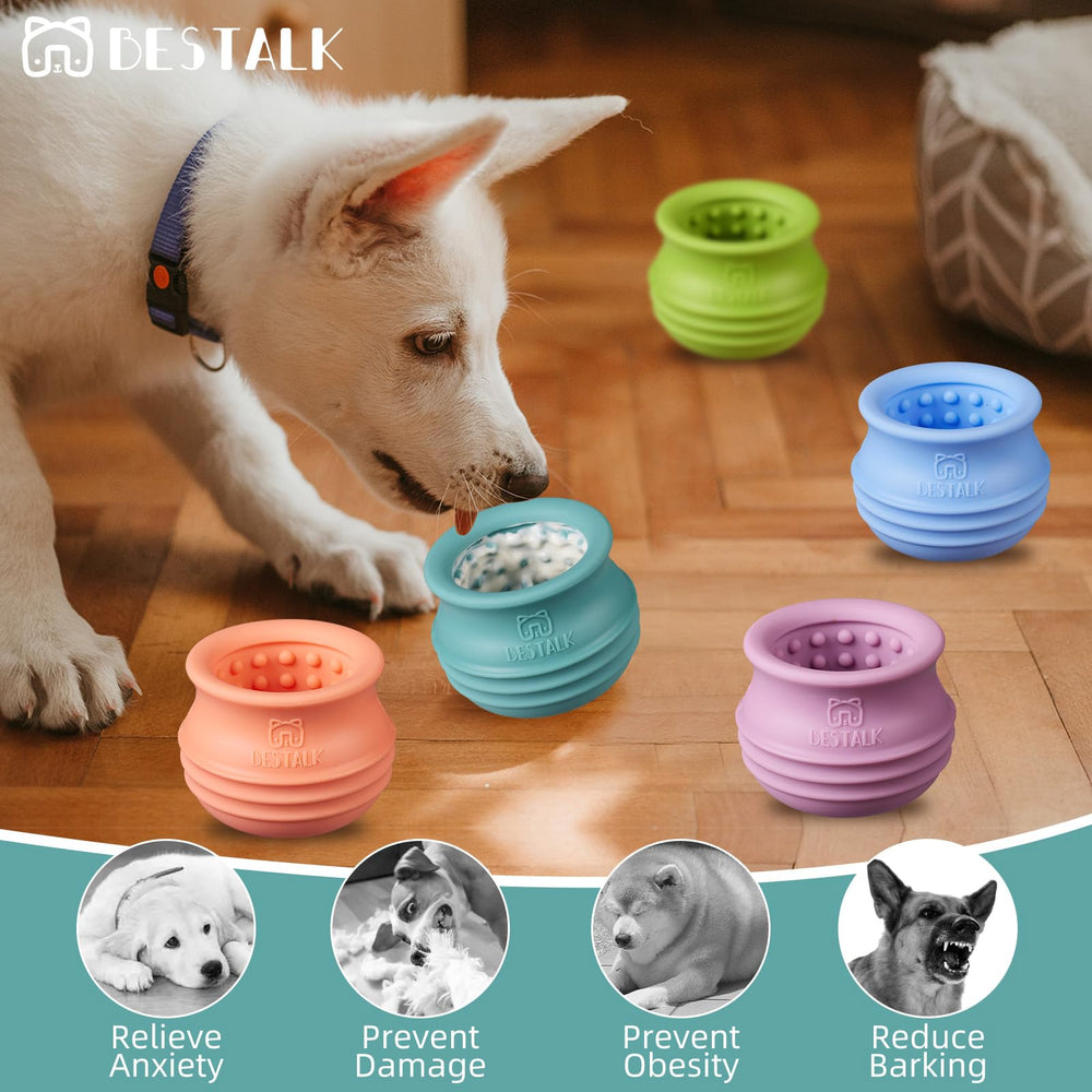 Bestalk textured-surface dog toy teal helps clean gums as dogs lick