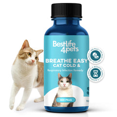 BestLife4Pets cat respiratory supplement pack—odorless pills for daily use.