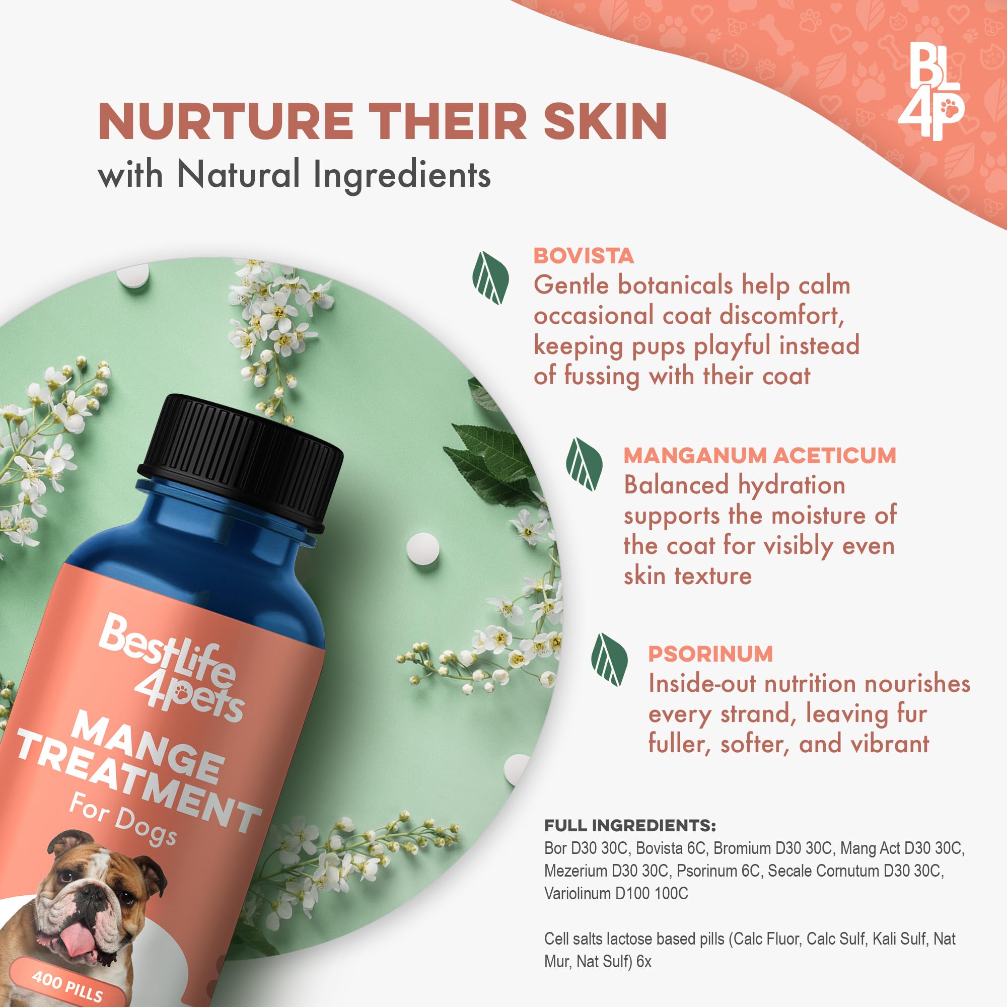 BestLife4Pets-dog-skin-patch-relief-closeup shows soothing relief from scabs and irritation.