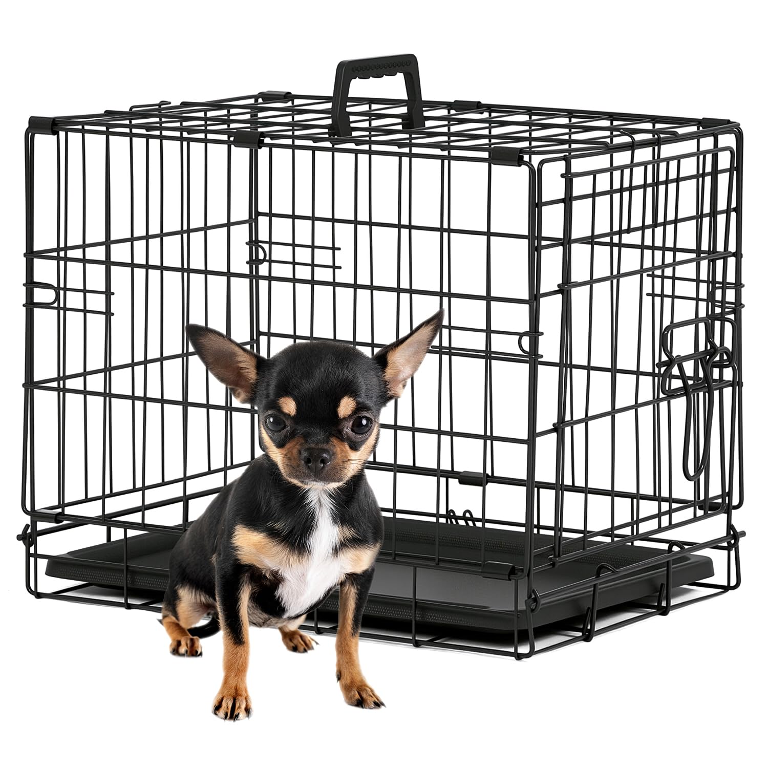 BestPet 18-inch foldable dog crate in black for secure travel and home use.
