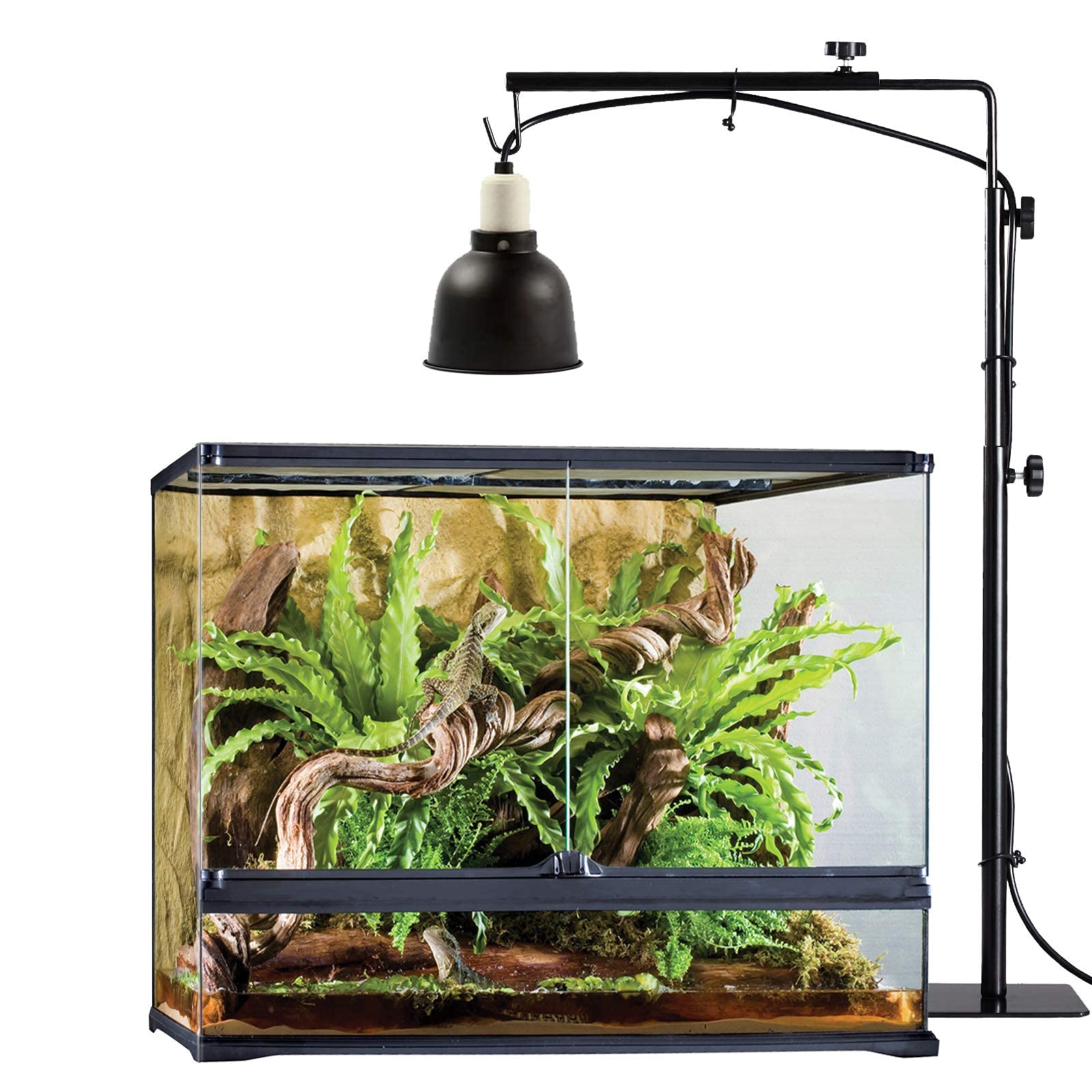 BETAZOOER reptile lamp stand dimensions-range shows fit across terrarium sizes