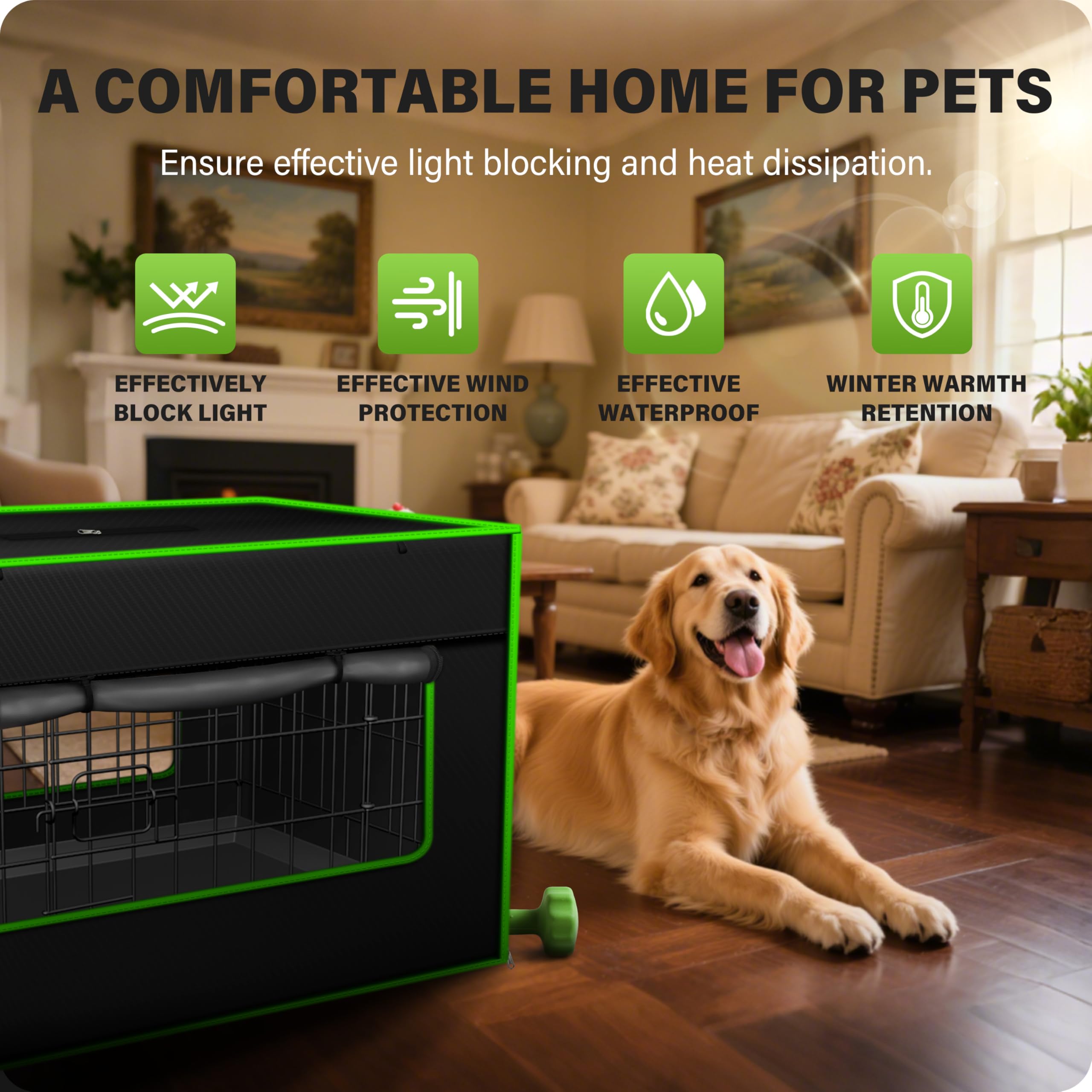Bethshaya dog crate cover waterproof 600D protects interior from moisture and spills