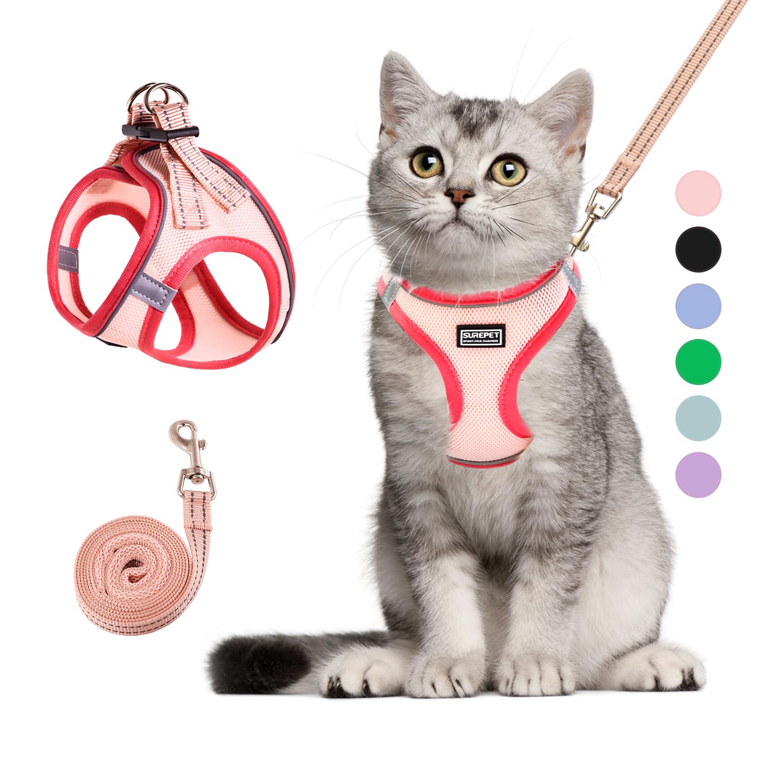 Betmaypet cat harness shows breathable pink mesh for comfortable outdoor wear