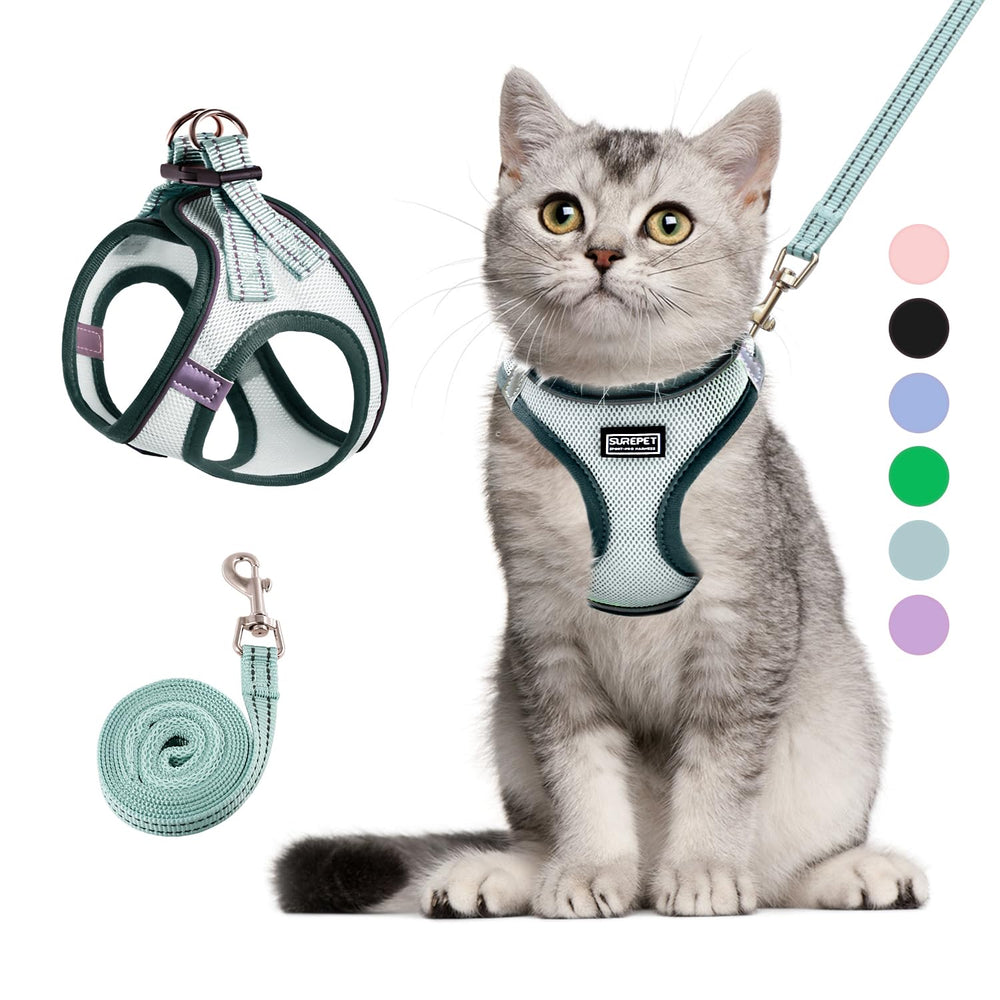 Betmaypet cat harness in soft mesh light green for comfortable outdoor wear.