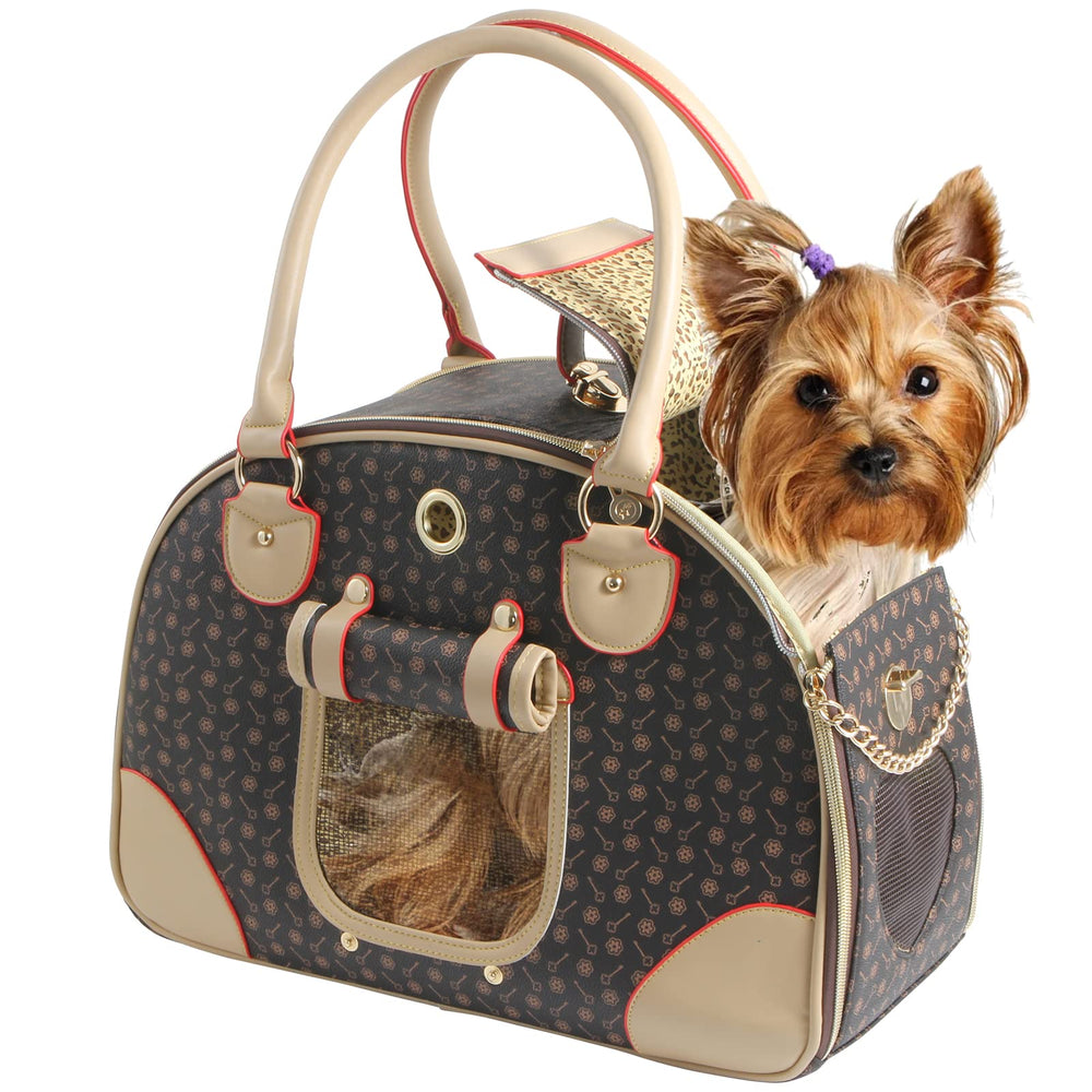 Betop House fashion dog carrier in brown, outside view shows travel-ready design