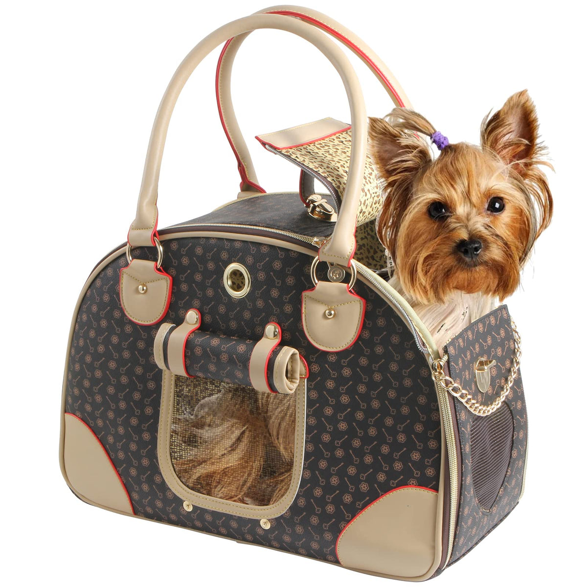Betop House fashion dog carrier in brown, outside view shows travel-ready design