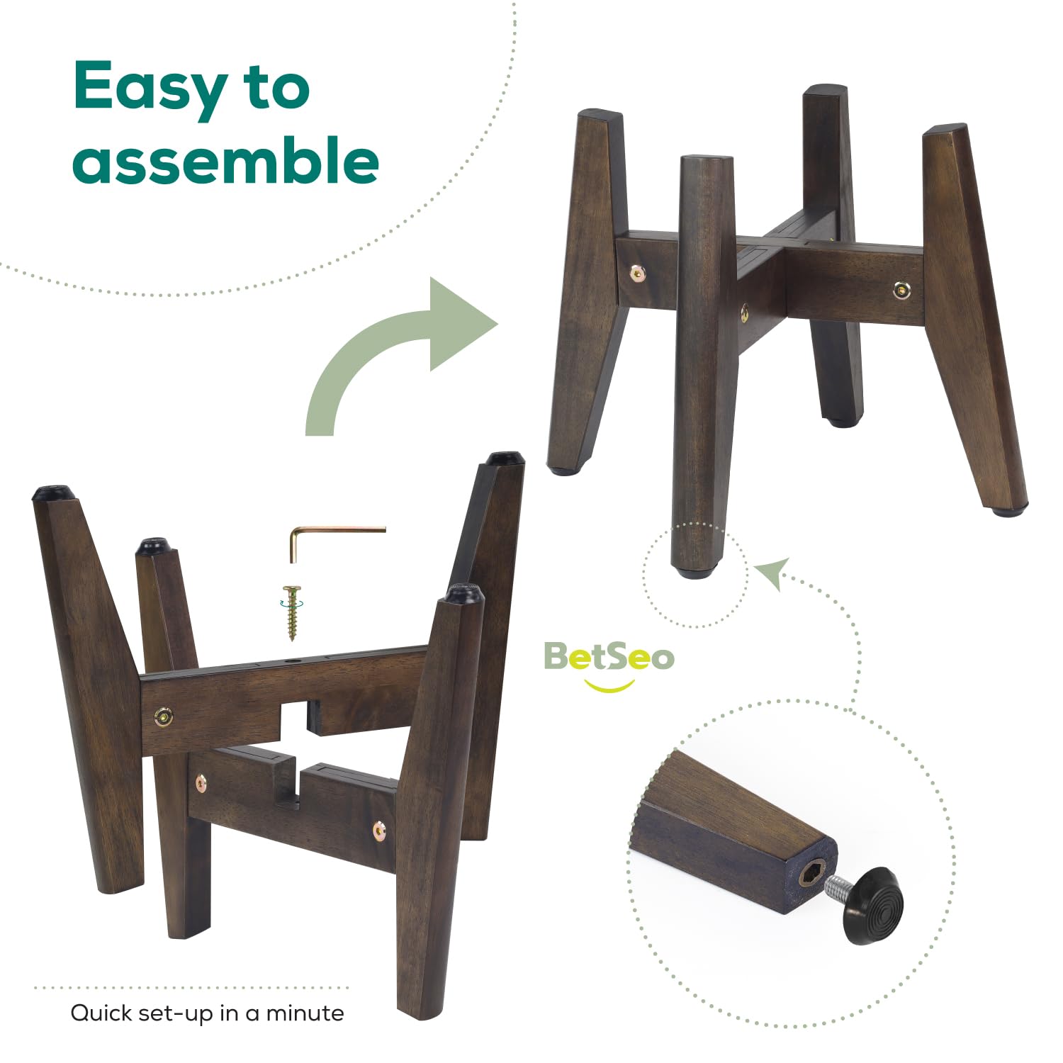 BETSEO dog bowl stand features adjustable width lock for a snug bowl fit.