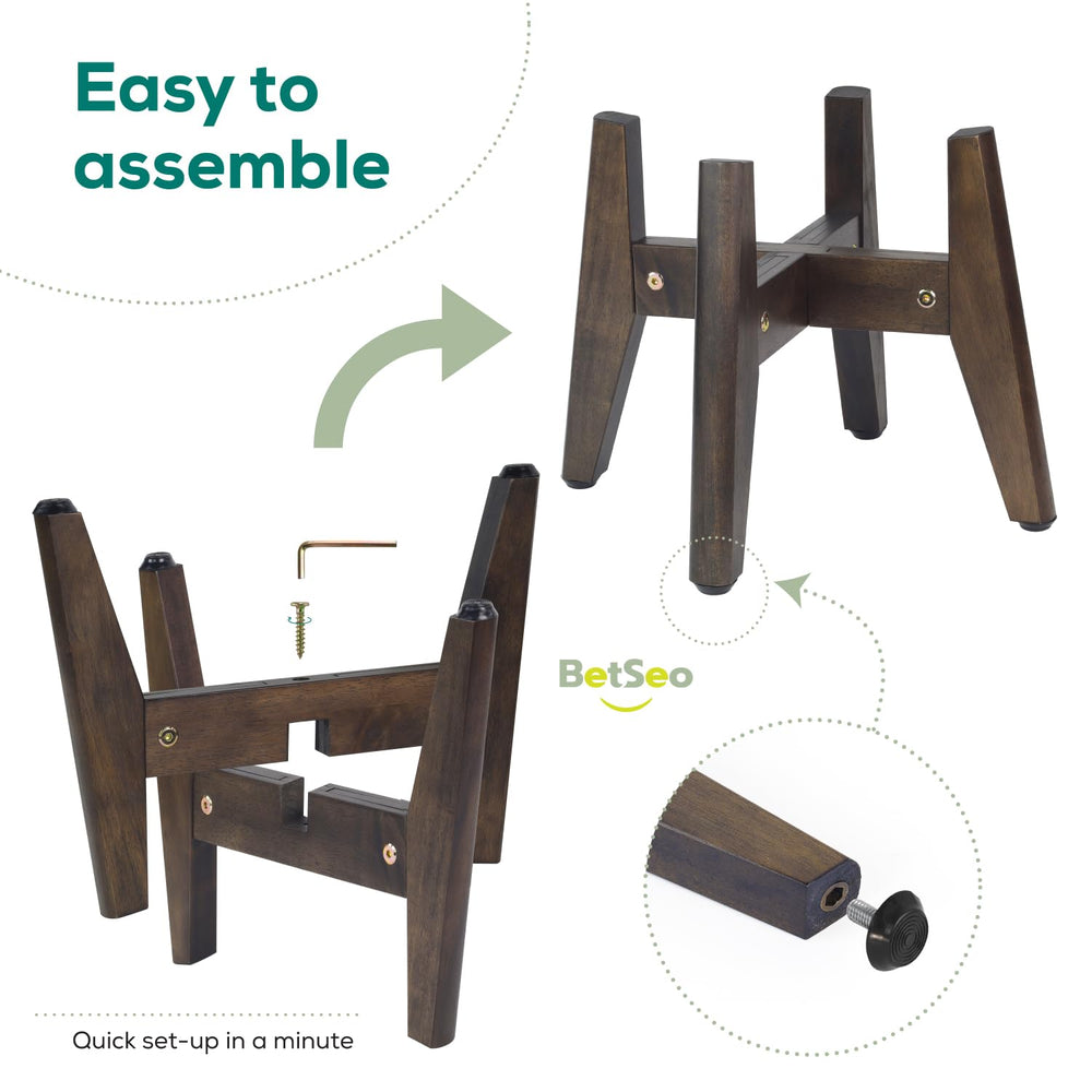 BETSEO dog bowl stand features adjustable width lock for a snug bowl fit.