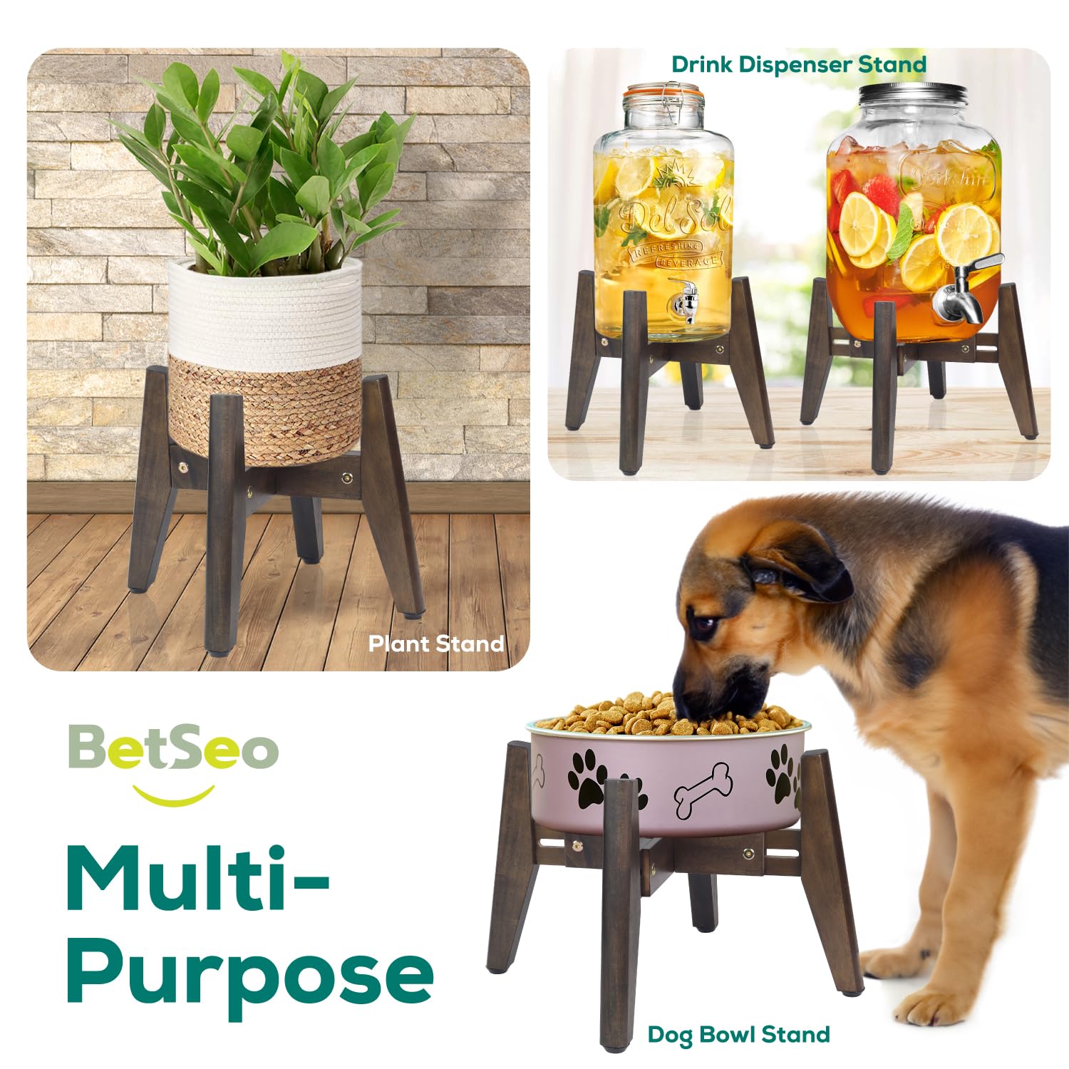 BETSEO durable wooden dog bowl stand for safe meals.